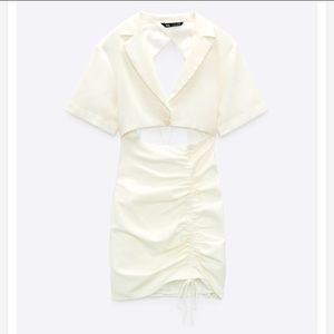 NWT Zara Linen sz M off white cut out mini dress